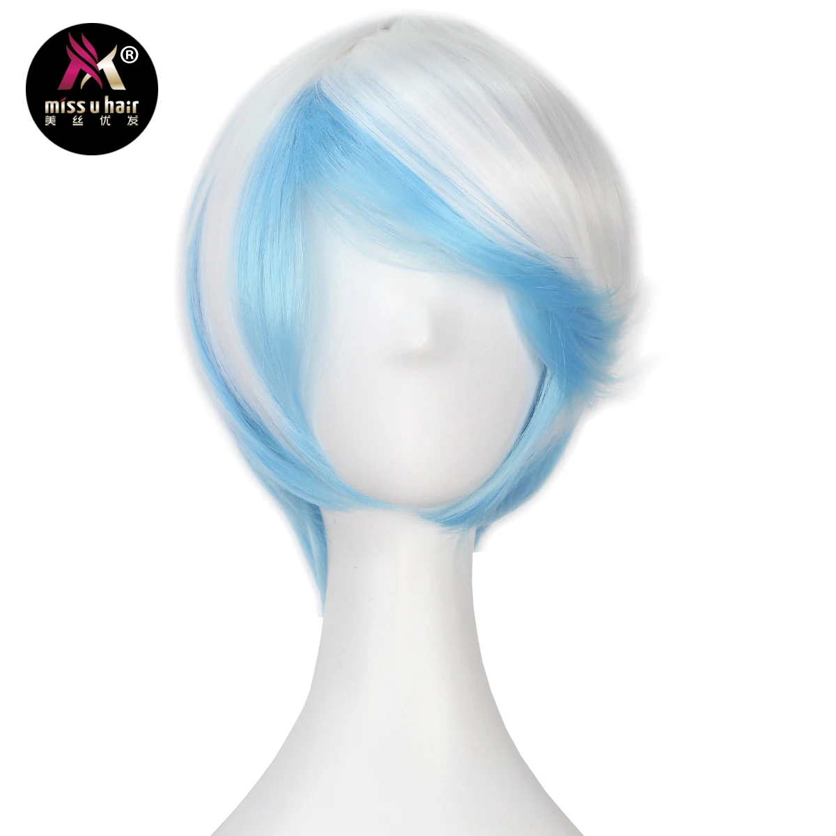 

Miss U Hair Short Bob White Ombre Blue Wig for Men Halloween Cosplay Costume Party
