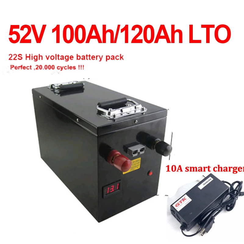 

GTK 51V 52V 120AH LTO battery 52V 100AH Lithium titanate battery pack BMS 22S for 48V scooter Solar energy storage + 10A charge
