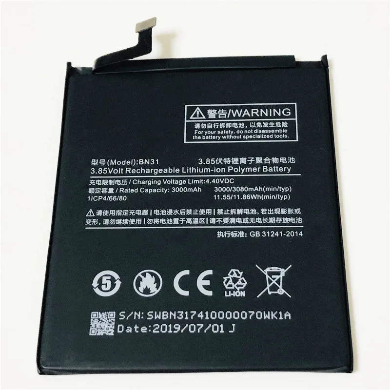 3 85 V 3080 мА/ч BN31 для XiaoMi Redmi Примечание 5A Prime Note S MDE6 MDG6 MDT6 MDI6S MDG6S MDE6S MDT6S аккумулятор