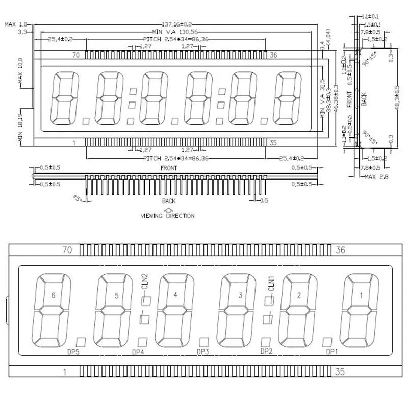 70PIN TN Positive 6-Digits Segment LCD Panel 5V (No Backlight) Tanker Display lcd panel