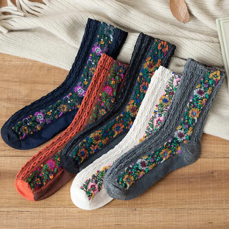 

Euramerican National style Flowers Women Socks Cotton Autumn and Winter Ladies Socks Warm and Cute 2020 New Fashion Hot