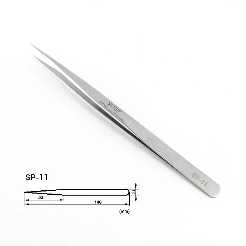 1pc VETUS SP Series Eyelash Tweezers Stainless Steel High Precision Accuracy Antistatic Tweezer With Security Labe Watch Tweezer 4