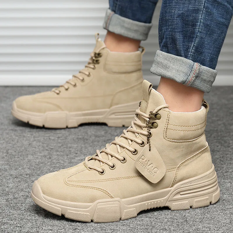 Mazefeng-botas militares tácticas de cuero transpirable para hombre, zapatos de trabajo informales de malla alta, para el desierto, botín de combate hasta el tobillo