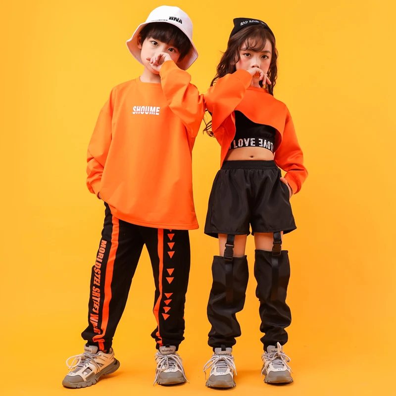 Kid Cool Hip Hop Clothing Sweatshirt Shirt Top Crop Hollow Causal Pants for Girl Jazz Ballroom Dance Costume Clothes