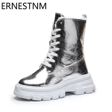 ERNESTNM/Женские повседневные ботинки; Цвет Черный; плиссированные; зеркальные; мягкие; женские ботинки из искусственной кожи; шикарная плюшевая обувь на высоком каблуке; botas mujer invierno