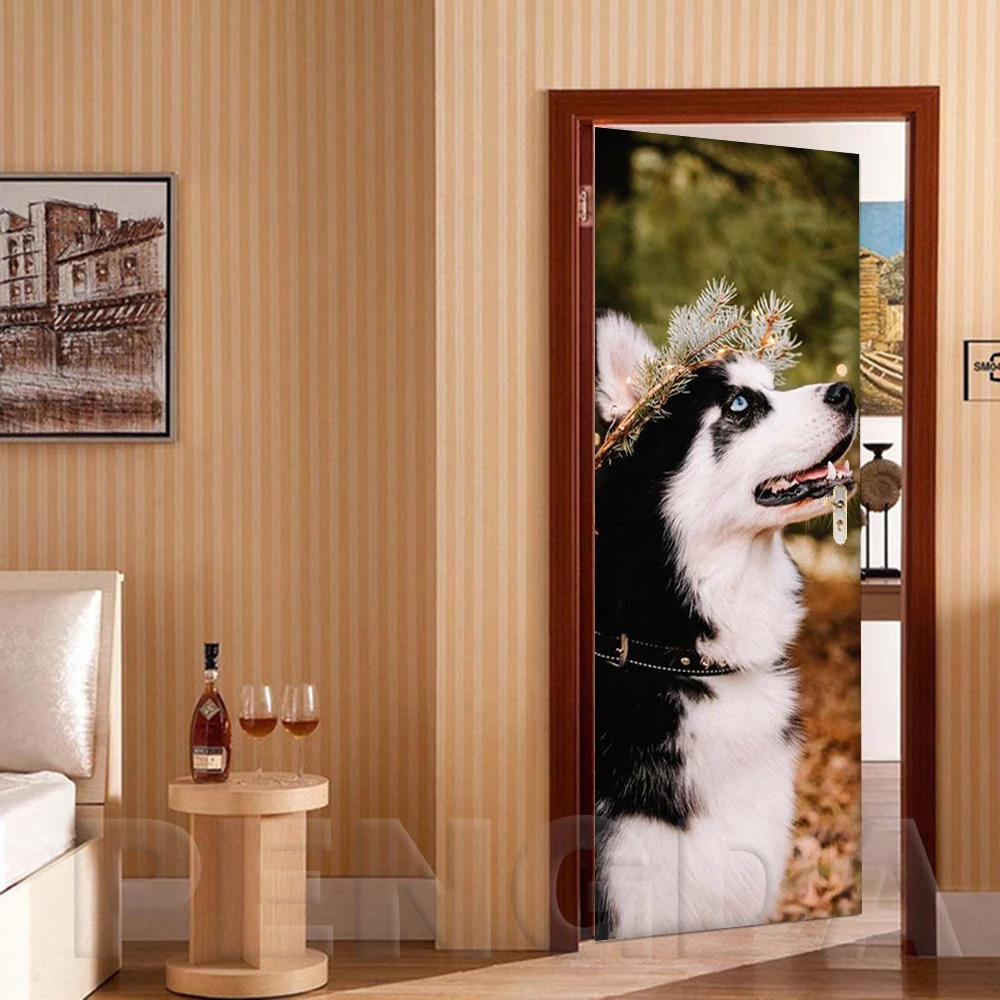 3D дверь стикер DIY украшение для дома с изображением животных Волк печать наклейки самоклеющиеся обои водоотталкивающие обои для ремонта спальни - Цвет: Door LXR3516-02