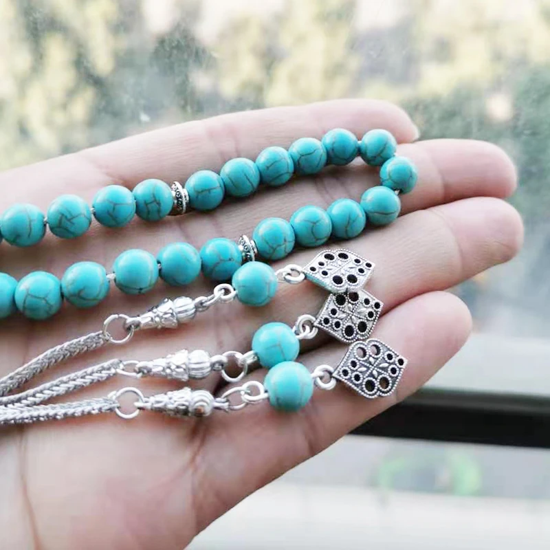 Tasbih Blue Turquois stone misbaha muslim bracelet arabic wholesale gifts accessoires on hand Hot selling Rosary