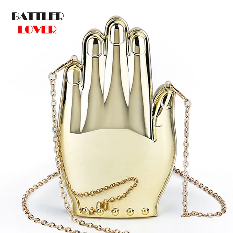 Cute Palm Shape Small Crossbody Bag For Women 2021 Gold Silver Acrylic Clutch Evening Bag Ladies Chain Dinner Party Shoulder Bag