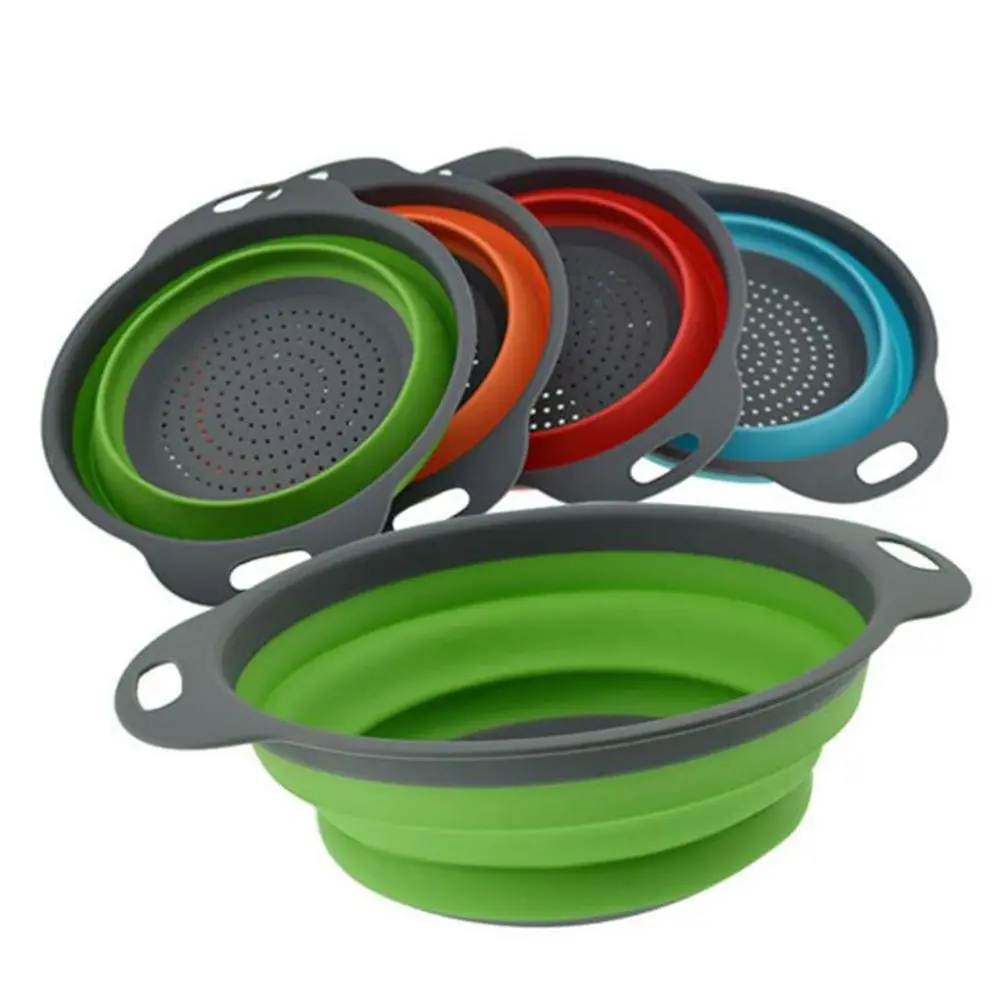 

1PC Big Silicone Folding Colander Bowl Folding fruit basket Strainer Outdoor Camping Tableware Draining Bowl Portable Cookware