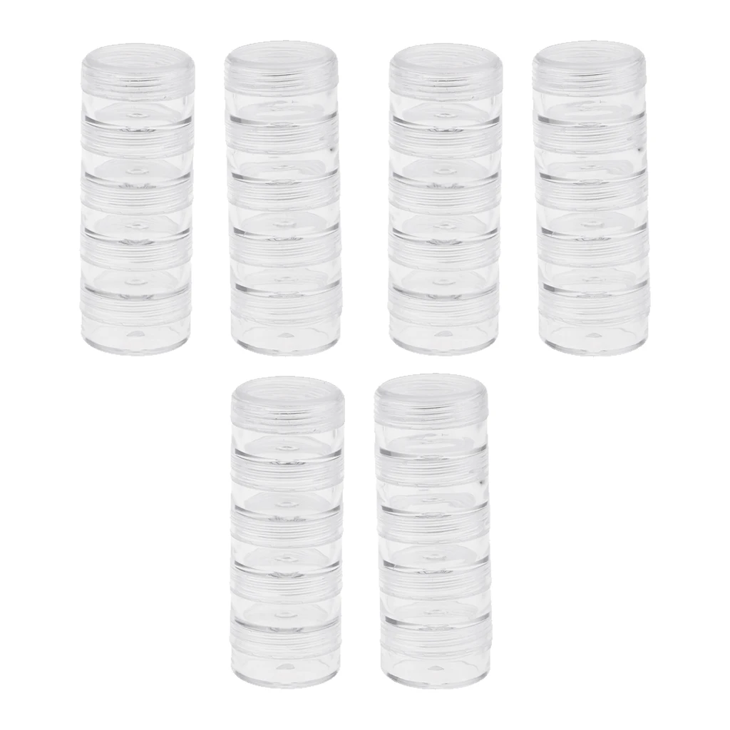 

3x 5 Stackable Plastic Clear Screw Top Storage Container Craft Bead Nail Box