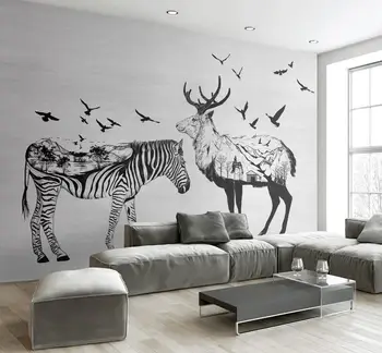 

[Self-Adhesive] 3D Elk And Zebra WG985 Wall Paper mural Wall Print Decal Wall Murals Belly