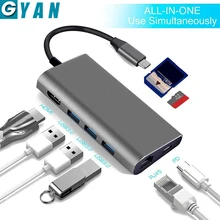 USB C концентратор 8 в 1 Многофункциональный USB 3,0 концентратор адаптер 4K 1 Гбит/с Ethernet порт SD кард-ридер с PD мощность для MacBook Pro Dell