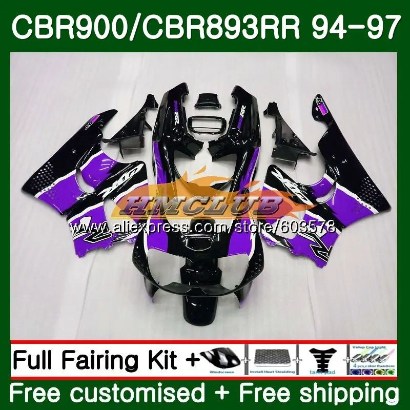 Body For HONDA CBR 893RR CBR900RR 1994 1995 1996 1997 Purple black 93CL.82 CBR 893 CBR900 CBR893 RR CBR893RR 94 95 96 97 Fairing