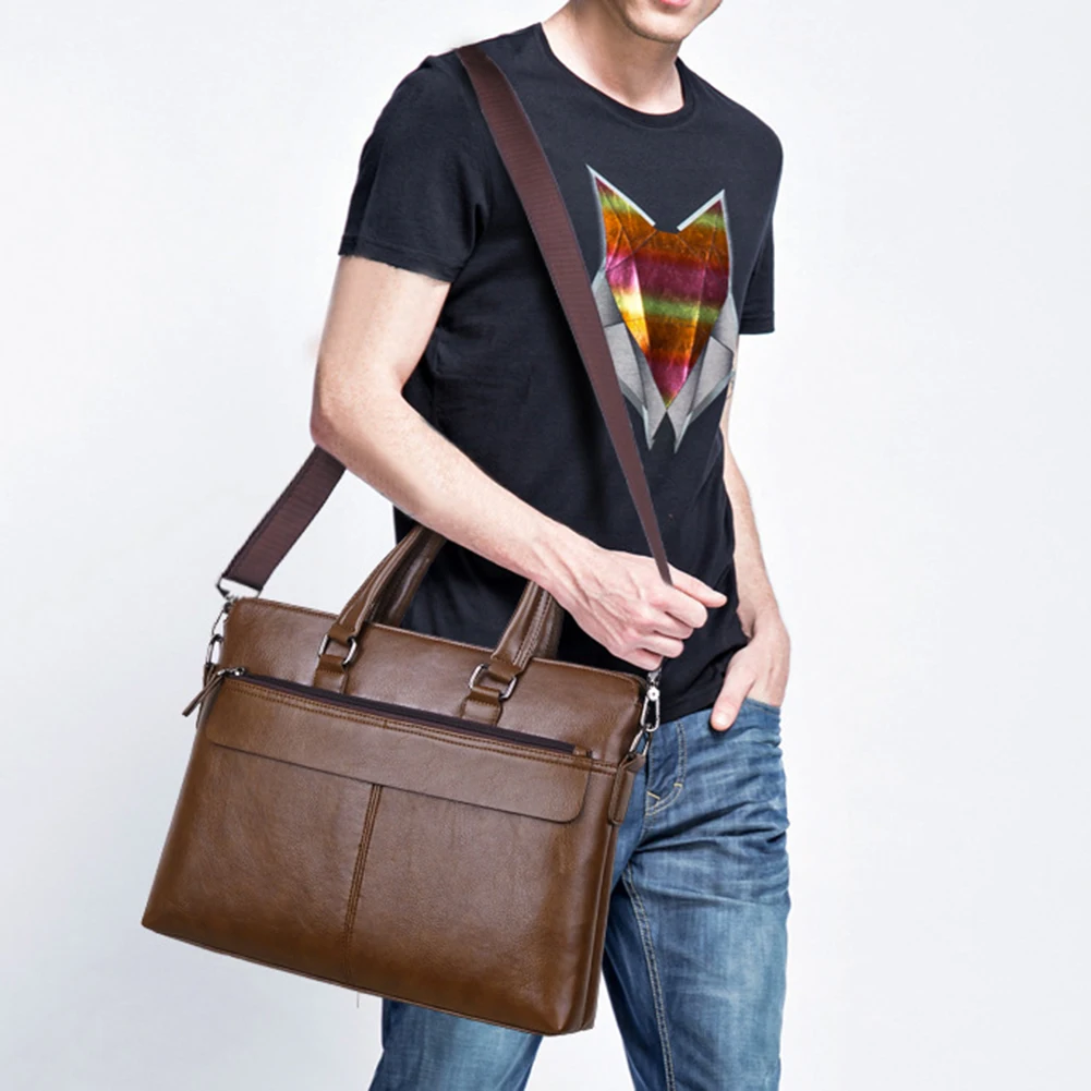 Bags Men Business Solid Color Tote Briefcase Faux Leather Crossbody Shoulder Bag