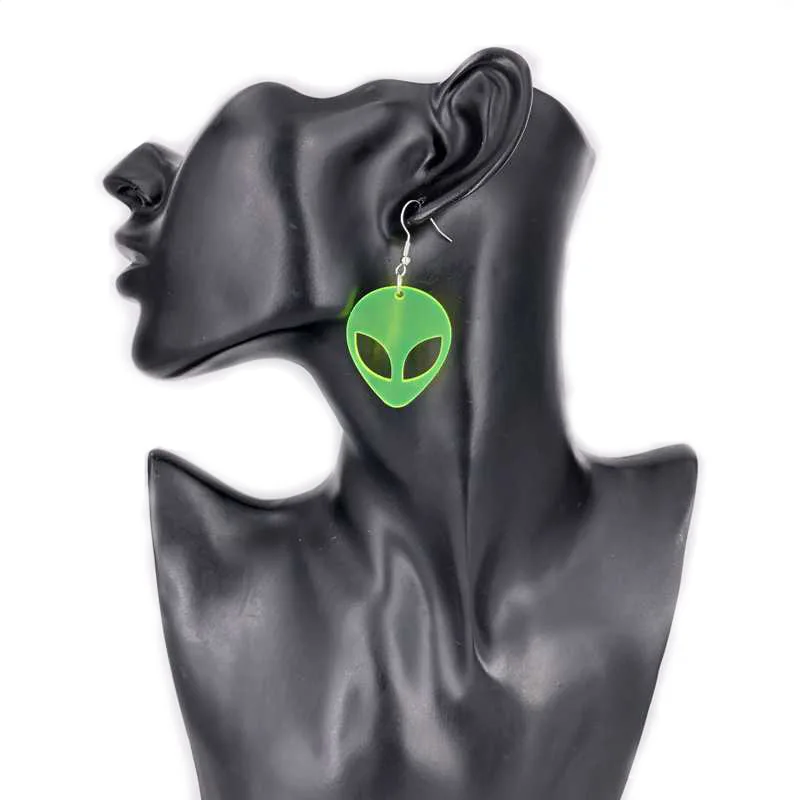 Acrylic Earrings Transparent Fluorescent Green Scientific Exploration Alien