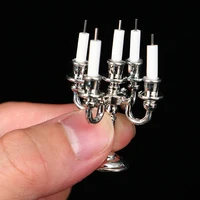 1Set Dollhouse Miniature Candles and Candlestick Cake Candle Holders Toppers For Doll House Decoration Accessories Kids Toys 1