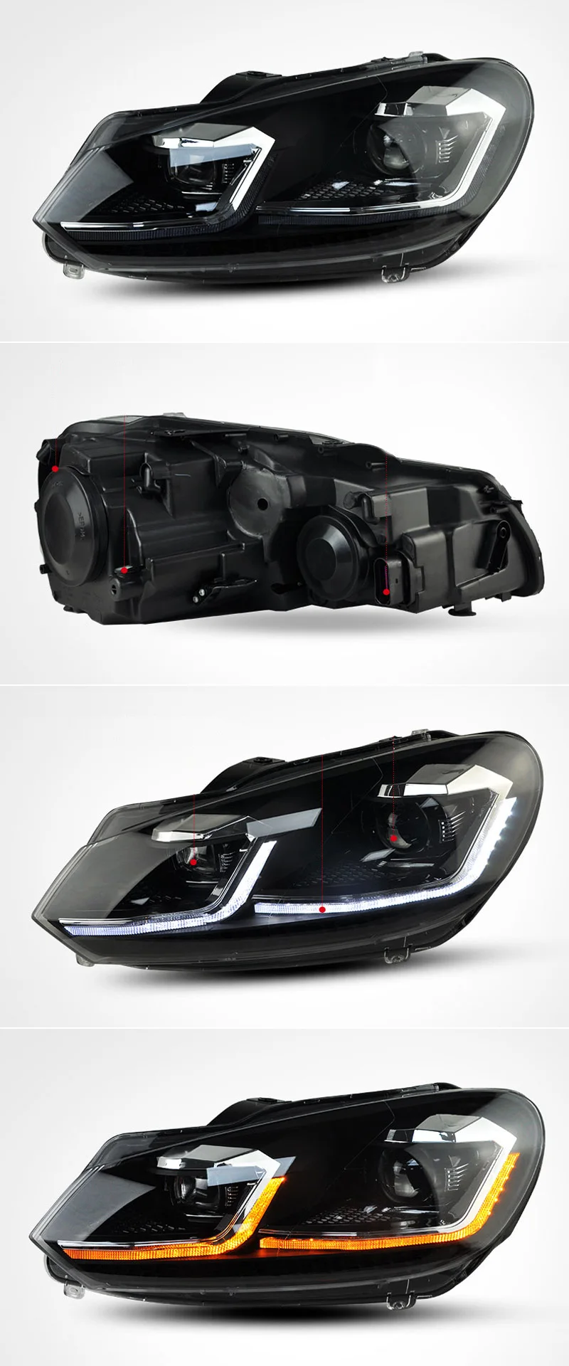 JAZZ TIGER автомобильный Стайлинг светодиодный DRL динамический поворотный сигнальный светильник Головной фонарь в сборе светодиодный головной светильник для Volkswagen Golf 6 2009-2013 MK6