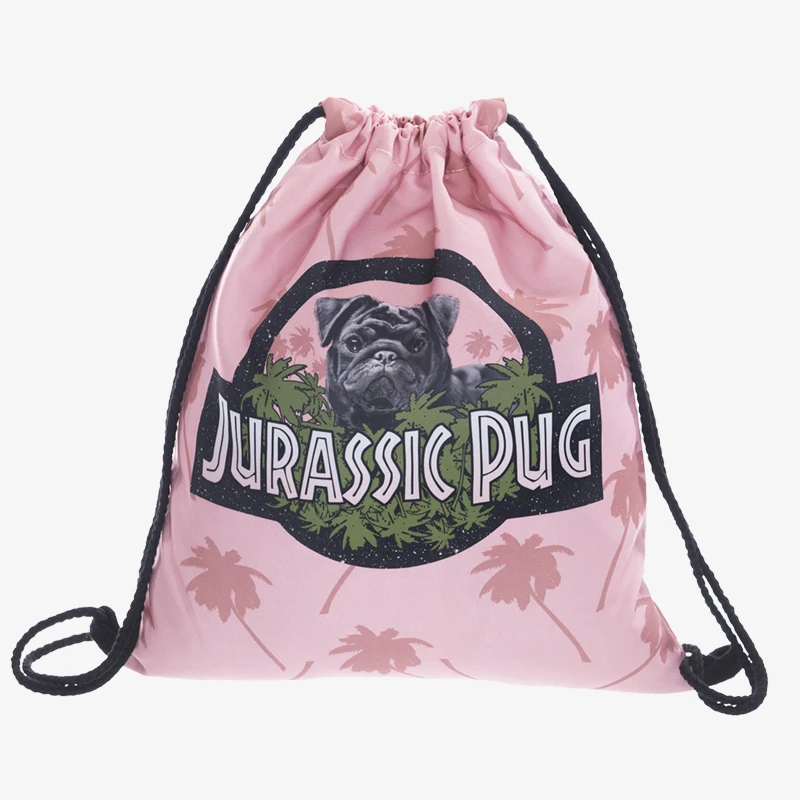 New 3D Printed Drawstring Bag Jurrasic Pug Fashion Mochila Cuerda Out Door Drawstring Backpack Women Men Modis String Bag Girl