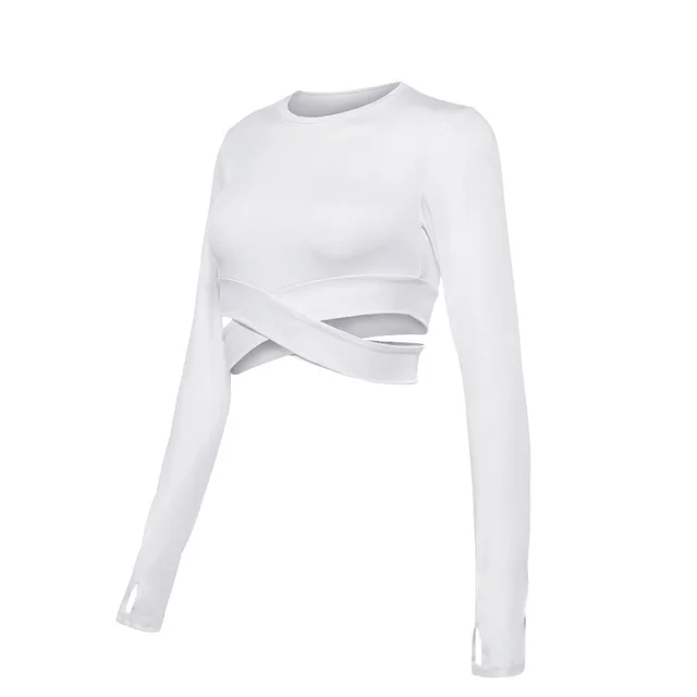 Crop Tops Sports Suits for Women Long Sleeve Yoga Shirts for Women Tracksuits Workout Shirts SportsWear Teens Tops Spring Autumn White