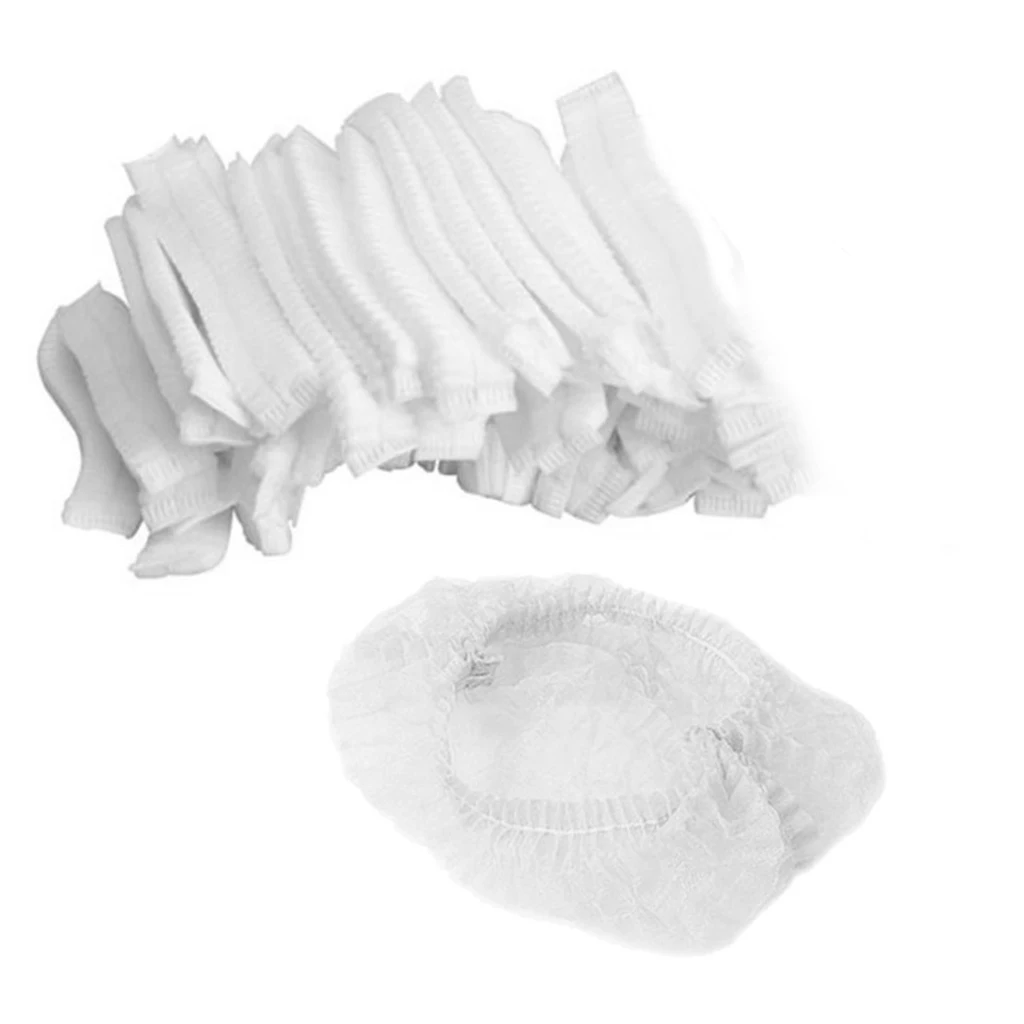 50pcs/pack Disposable Hair Caps Nets Shower Covers Tanning Catering Cap Non-woven Elastic Stretch Disposable Hair Cap