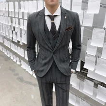 Oimg ternos masculinos profissionais padrinhos coreano casamento negócios formais jaquetas magro casual pequenos ternos