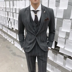 OIMG Suits Men's Professional Groomsmen Korean Wedding Business Formal Jackets Slim Casual Small Suits