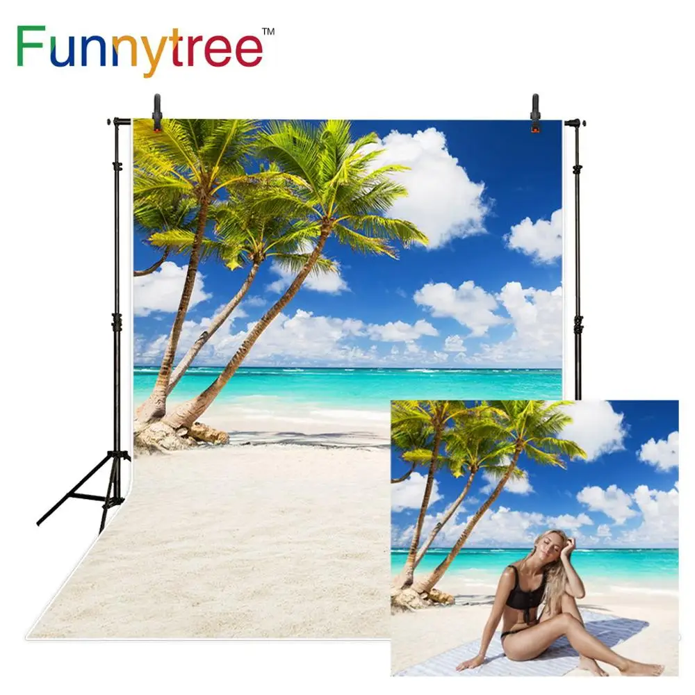 

Funnytree backgrounds for photo studio beach sea sky coconut tree summer nature baby shower backdrops photozone photocall boda
