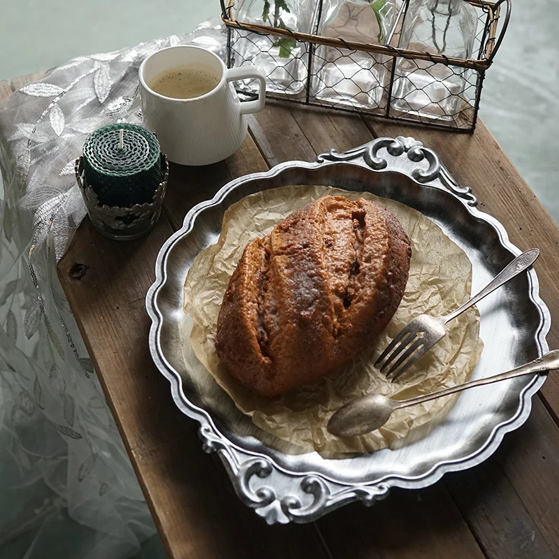 Vintage Gold/ Silver Bread Food Display Tray for Dinnerware Wedding Home Birthday Party Table Fruit Cupcake Cake Fondant Plates