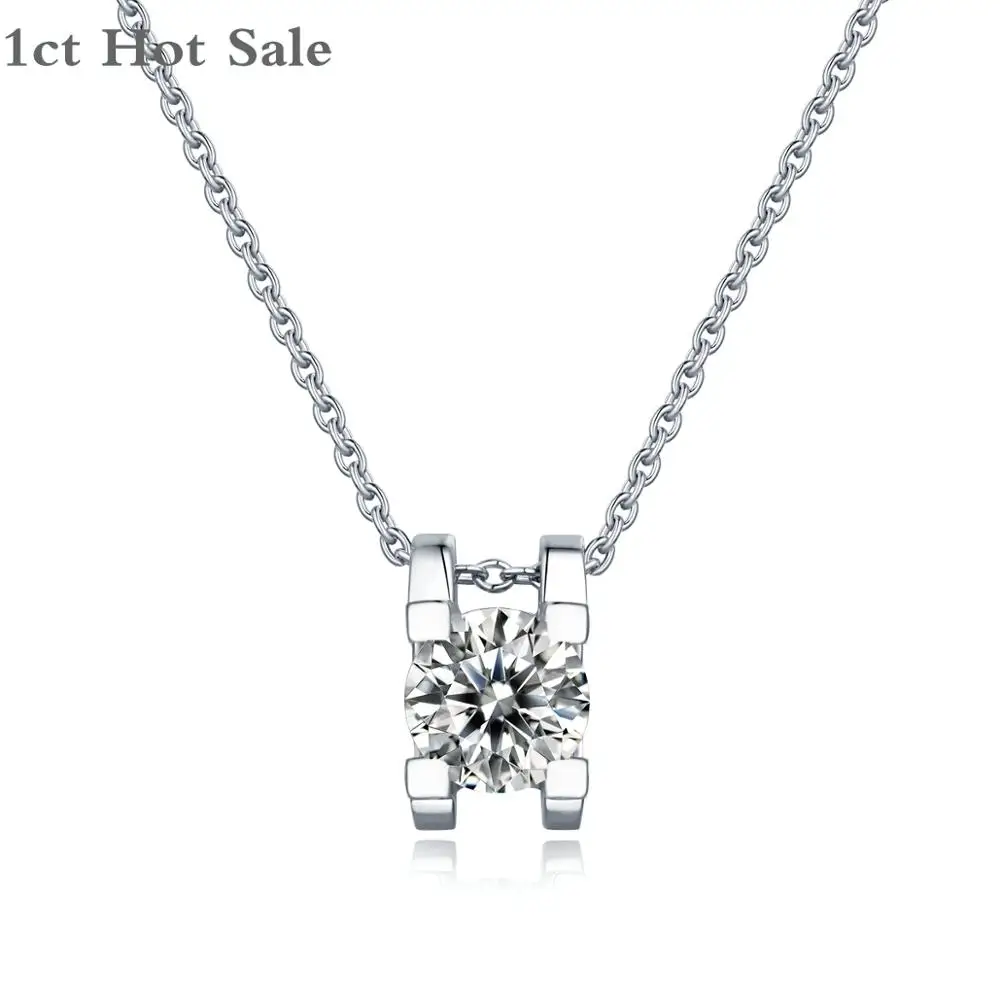

Real 925 Solid Silver 1ct 6.5mm Moissanite Necklace With Certificate Pendant Necklace Round Diamond Fine Jewelry For Women Gift