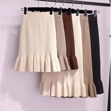 Сексуальная плотная теплая Женская плиссированная юбка, стрейчевая трикотажная шерстяная ткань, женская нижняя одежда,, зимняя Осенняя вязаная юбка