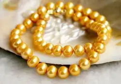 925 Серебряное желтое золото горячее 18 "9-10 мм Настоящее Австралийское Южно-морское Золотая жемчужина ожерелье