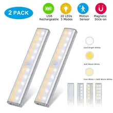 Шкаф светильник s Батарея, 20 светодиодный Беспроводной шкаф светильник USB Перезаряжаемые, портативная, с датчиком движения Ночной светильник бар(2 упаковки