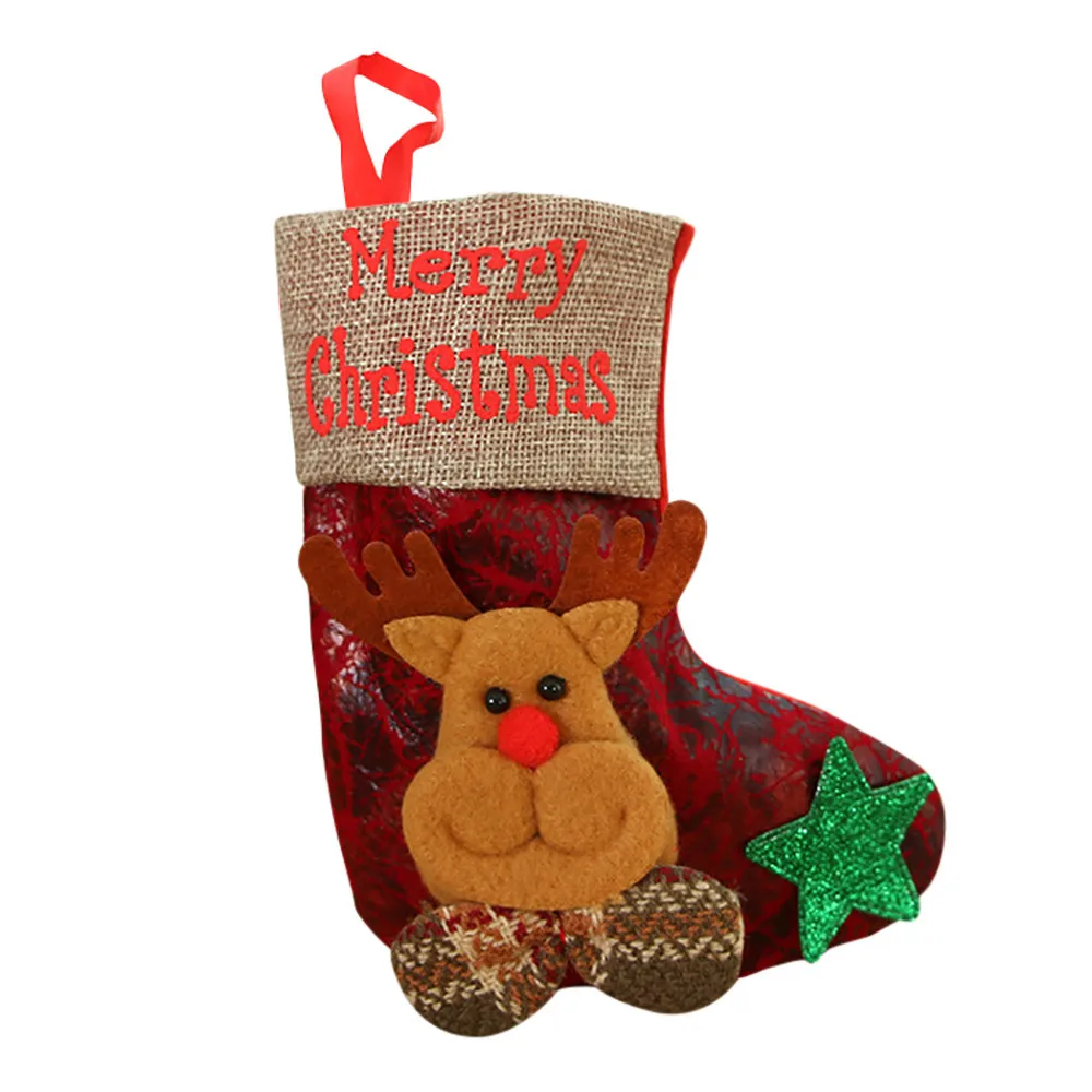 Рождественские подарки мешок конфеты бусины Рождество Санта Клаус носки со снеговиком украшения для дома