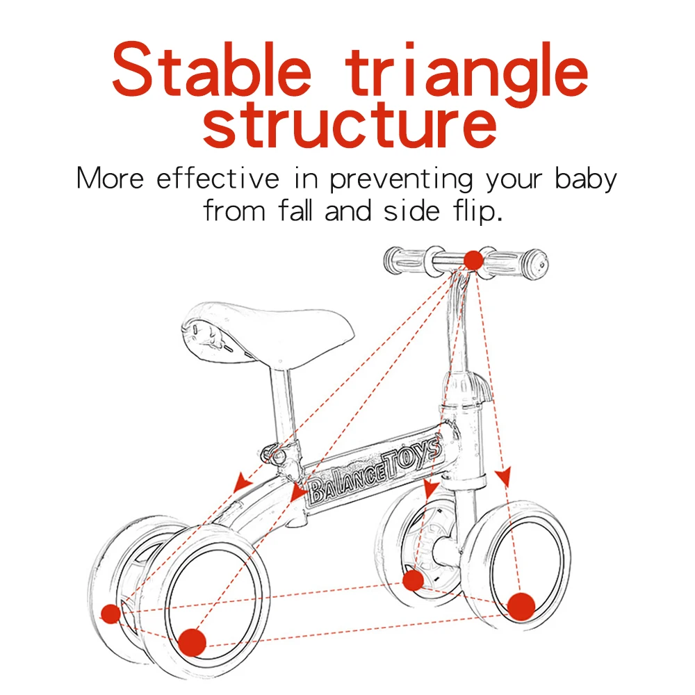 Children's Balance Bike Scooter for 1-3 Years Old Baby Learn to walk Car Four Wheels Outdoor Sports Bicycle Kids Toy Gifts