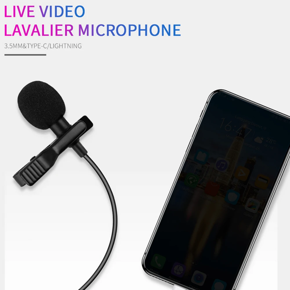 Петличный микрофон конденсаторный мини на клипсе для записи видео музыки