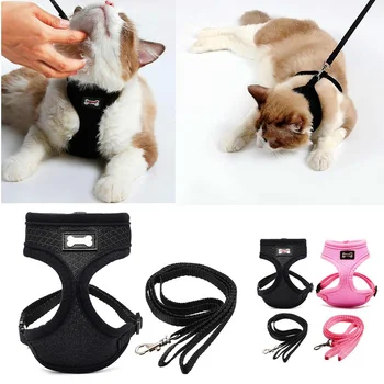 

Dog Cat Harness Pet Adjustable vest Apparel Walking Lead Leash for Puppy Polyester Soft Mesh Harness for Small Medium Dog