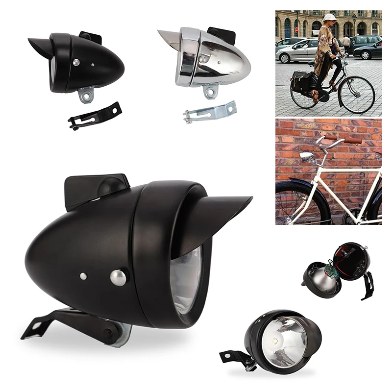 

New Retro Bright Classical Cool Headlight Vintage Design Bike Metal Case Chrome Steel LED Light Night Riding Safety