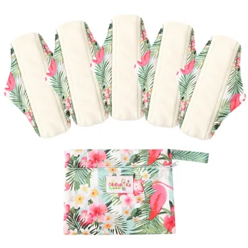 

5 Pcs Menstrual Pads with 1 FREE Waterproof Wet Bag Reusable Washable Sanitary Towels Pads Bamboo Napkins Postpartum Nursing Pad