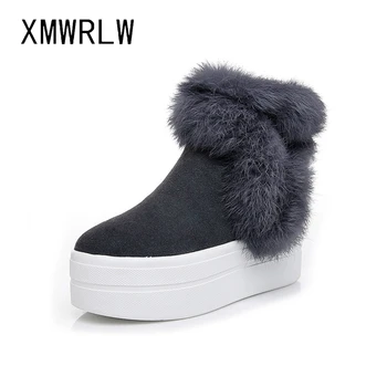 

XMWRLW Women's Snow Boots 2020 Winter Genuine Leather Ankle Boot For Woman Thick Sole Chunky Shoes Ladies Winter Warm Snow Boot