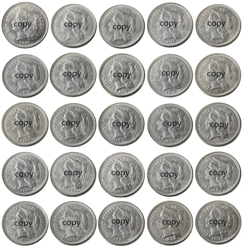 США набор(1865-1889) 25 шт три цента никеля имитация монеты