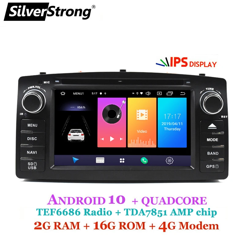 SilverStrong Android10 автомобиль 2Din 4G для Toyota Corolla E120 универсальный для TOYOTA авто радио Автомобильный плеер