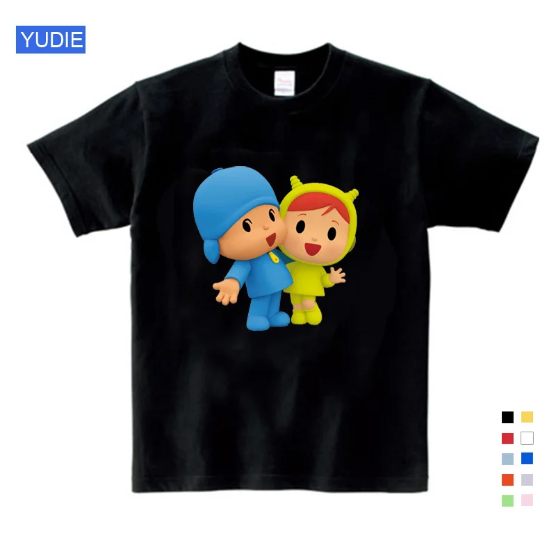Pocoyo/Топ; детская футболка с короткими рукавами; летняя одежда для мальчиков; Одежда для маленьких девочек с героями мультфильмов; модная детская одежда для маленьких девочек