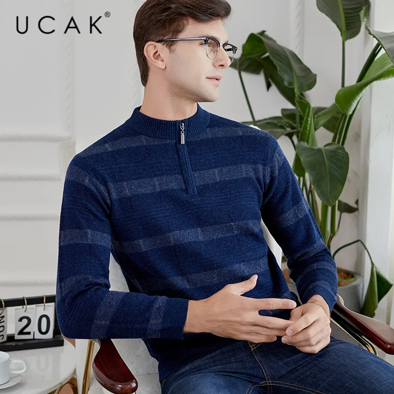 Discount UCAK Brand Pure Merino Wool Sweater Male 2019 New Arrival Casual Autumn Winter Pull Homme Streetwear Warm Sweaters Clothes U3129