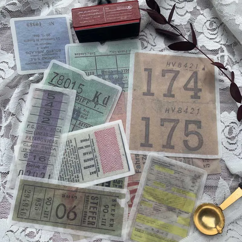 

60pcs Retro Memory Ticket Bill Stub Label Numeral Invoice Collage Sticker DIY Bullet Journal Label Diary Album Escolar