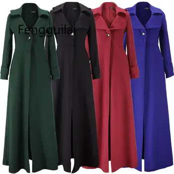 

FENGGUILAI New Europe Style Autumn Winter Wool Coat Women Large Size Long Sleeve Hepburn Autumn Slim Long Woolen Coat Outwear
