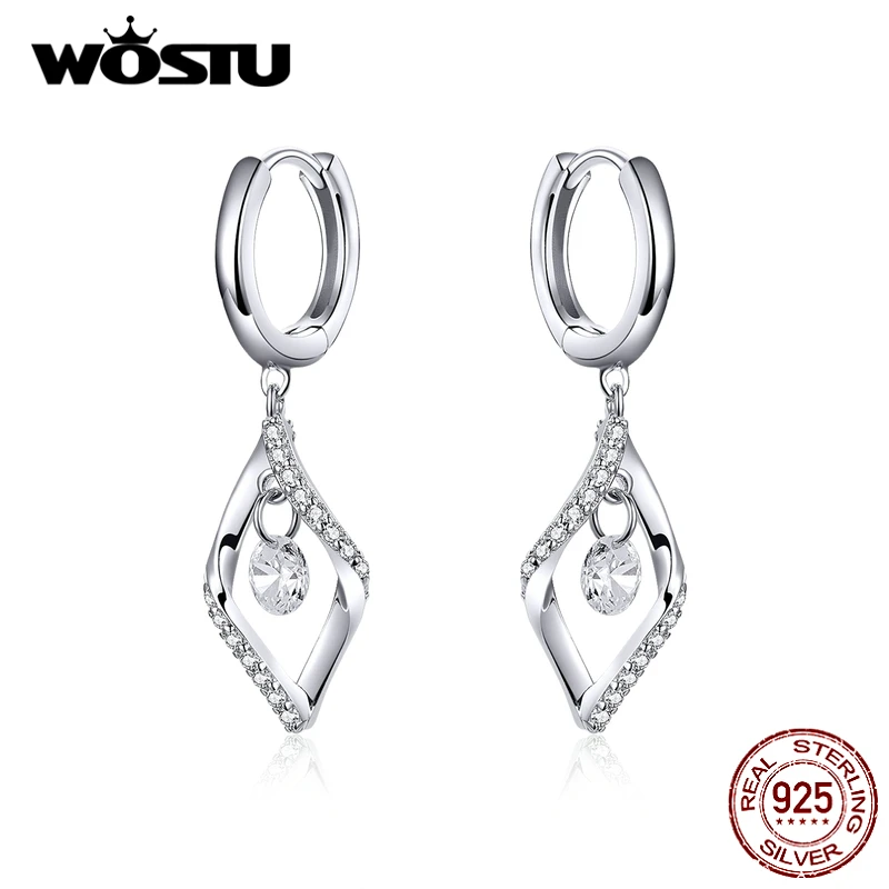 WOSTU реальные 925 пробы Серебряные стильные геометрические серьги в виде капель для Для женщин модные серьги для свадьбы романтический подарок ювелирных изделий CTE322