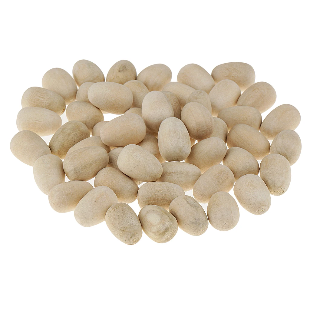 Unpainted Small Wooden Easter Eggs Craft Egg Embellishments 50 Pack Wood Table