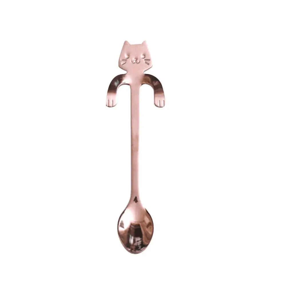 Rose gold Нержавеющая сталь кошка длинный ремешок Ложка Столовые приборы кофейные ложечки напиток чайная ложка кухонные инструменты аксессуары - Цвет: Rose gold