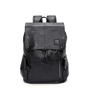 

Unisex Leather Men's Backpack Schoolbag Black Leather Backpacks Large Capacity Travel Laptop Mochila Retro Backpack For Male