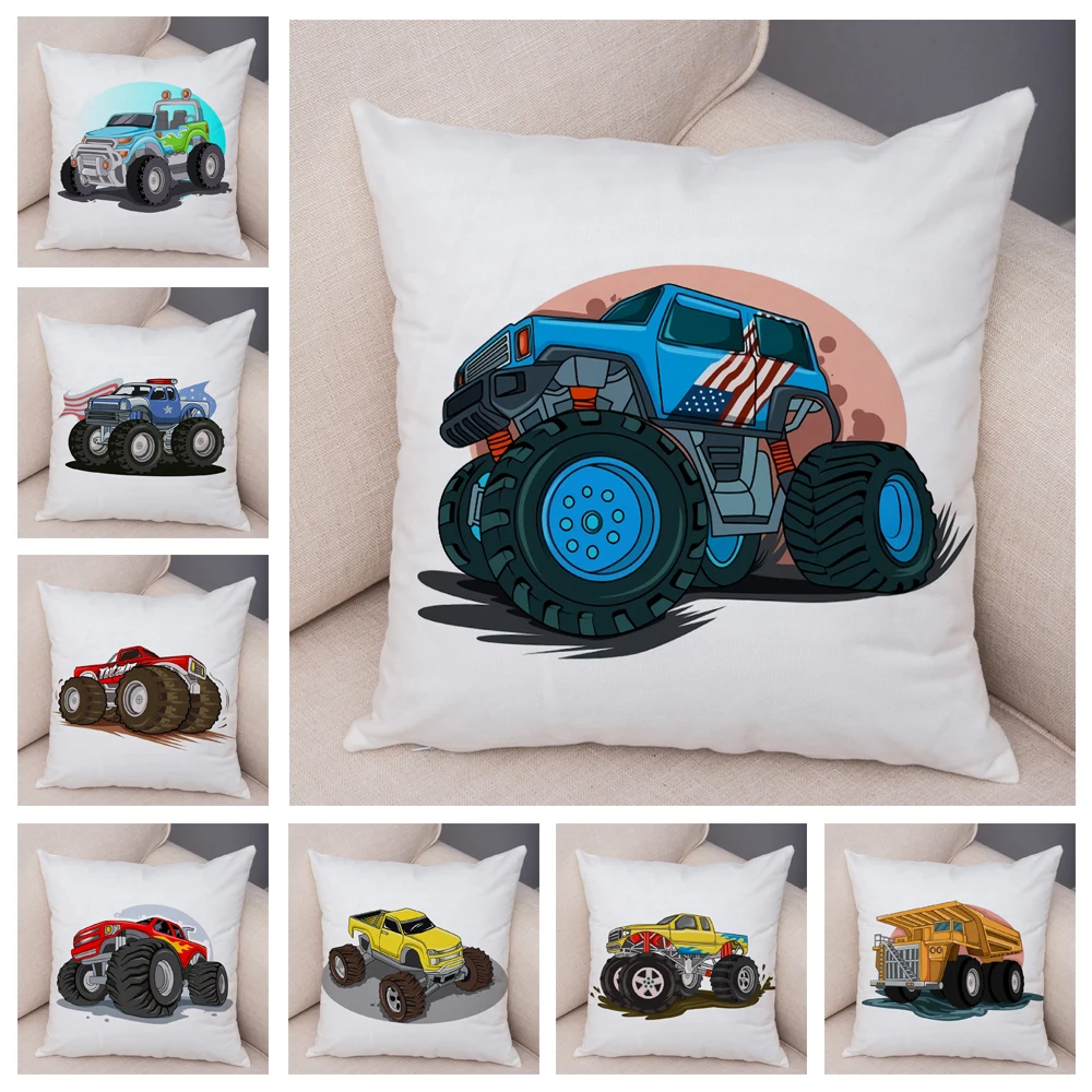 Cartoon Monster Truck Pillow Case Decor Car Print Pillowcase Super Soft